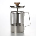 A Hario THT-4 MSV coffee press that has a stainless steel cage.